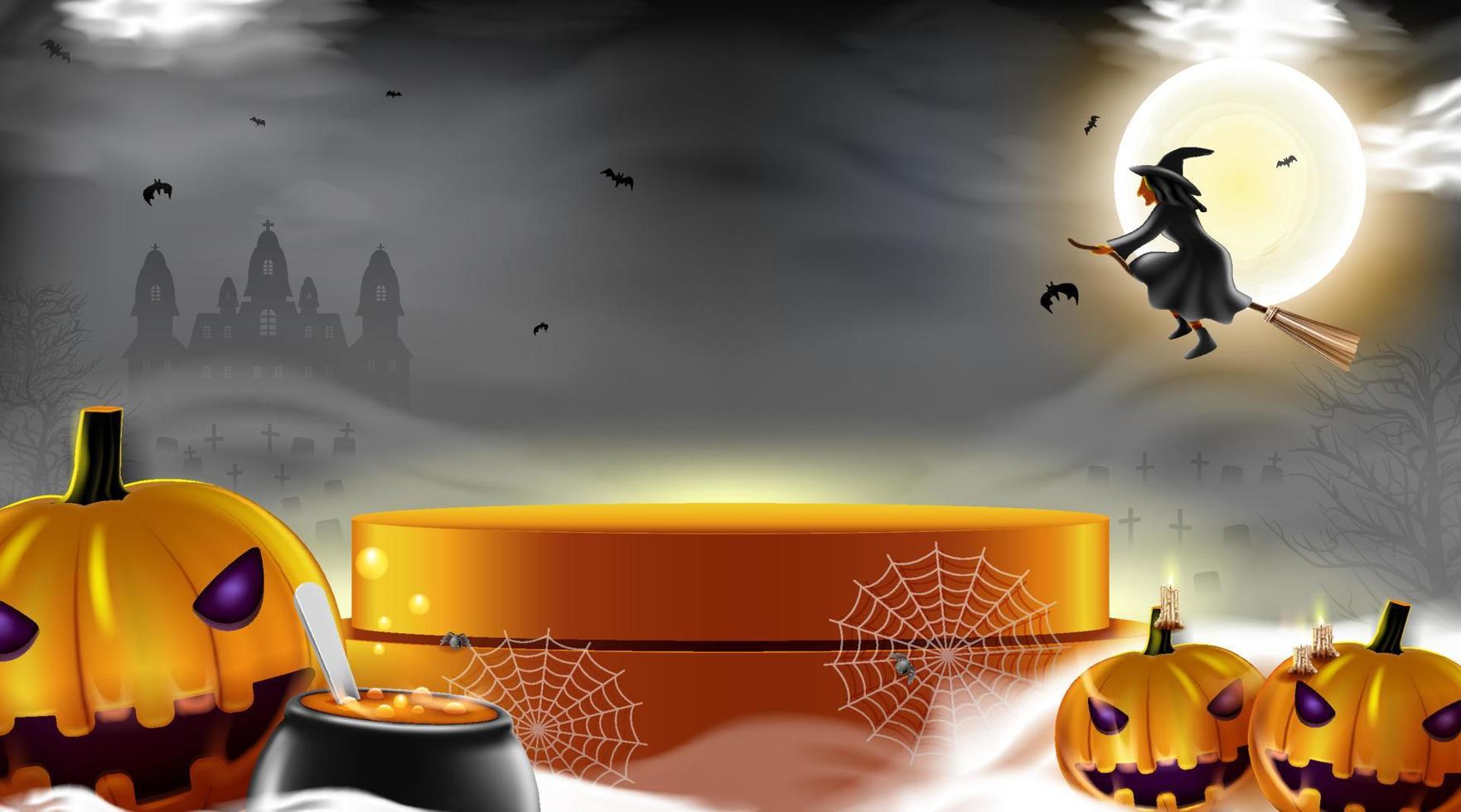 Fondo de feliz halloween con nubes nocturnas y calabaza. vector