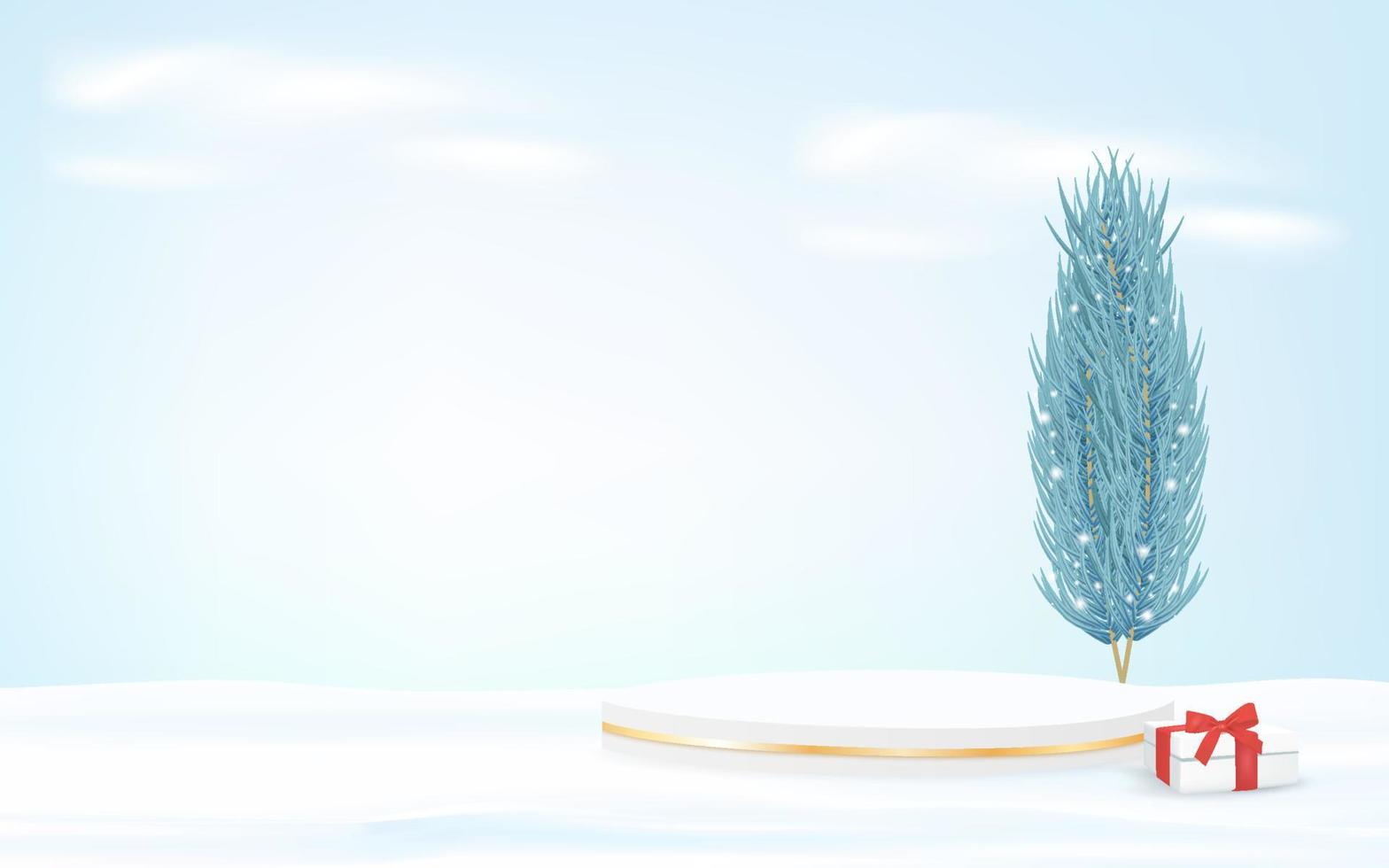 3d christmas banner ads with podium for promotion. vector