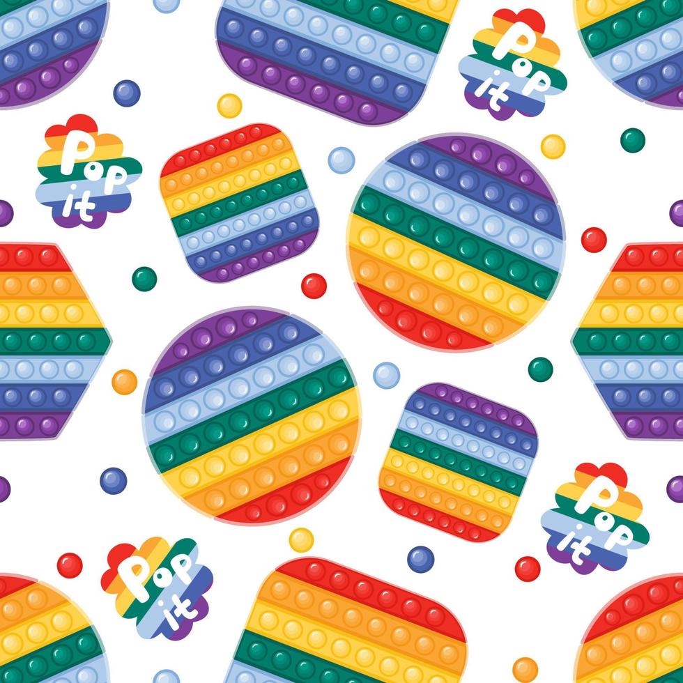 Pop it fidget toy in rainbow colors seamless pattern vector