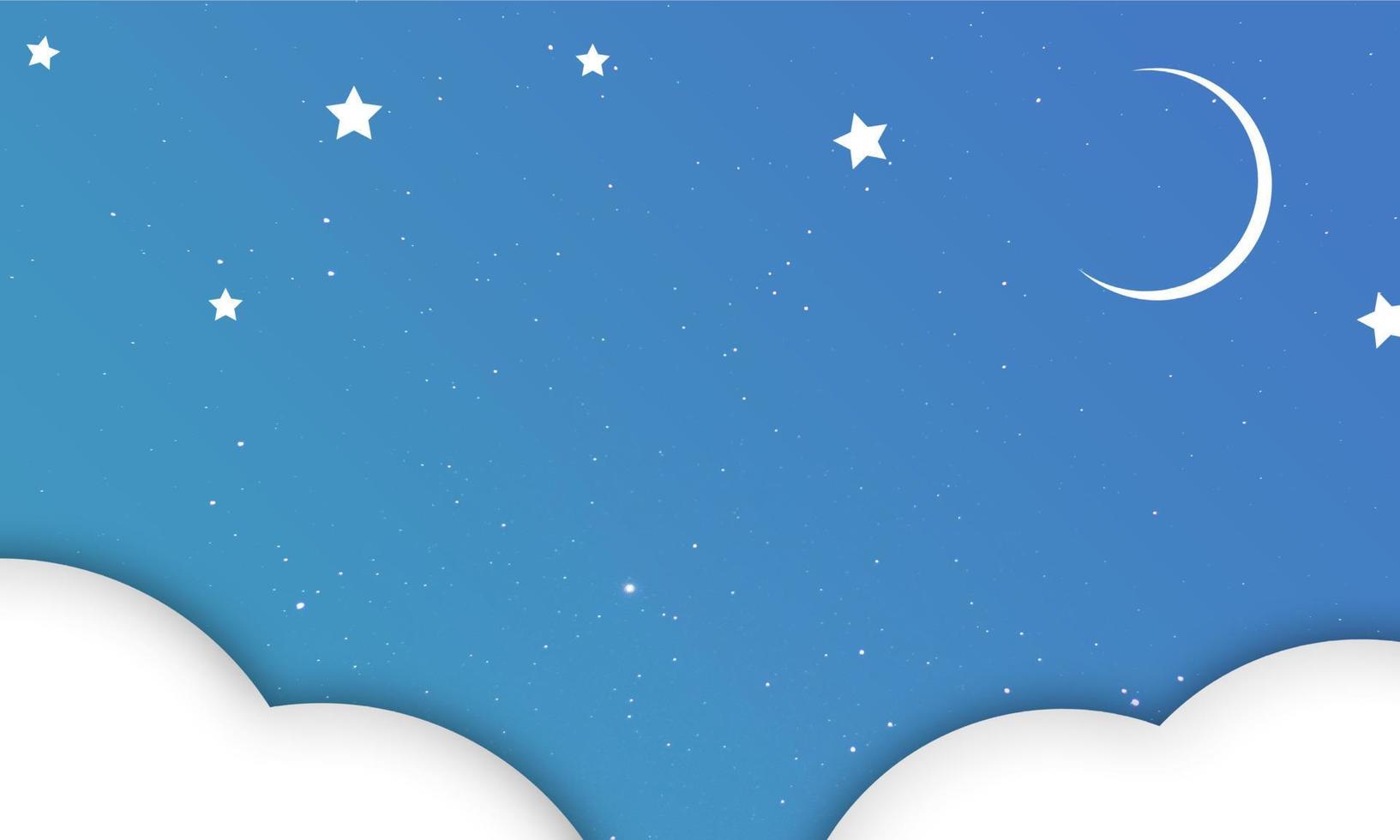 Blue Sky with clouds and stars, moon Background illustration vector