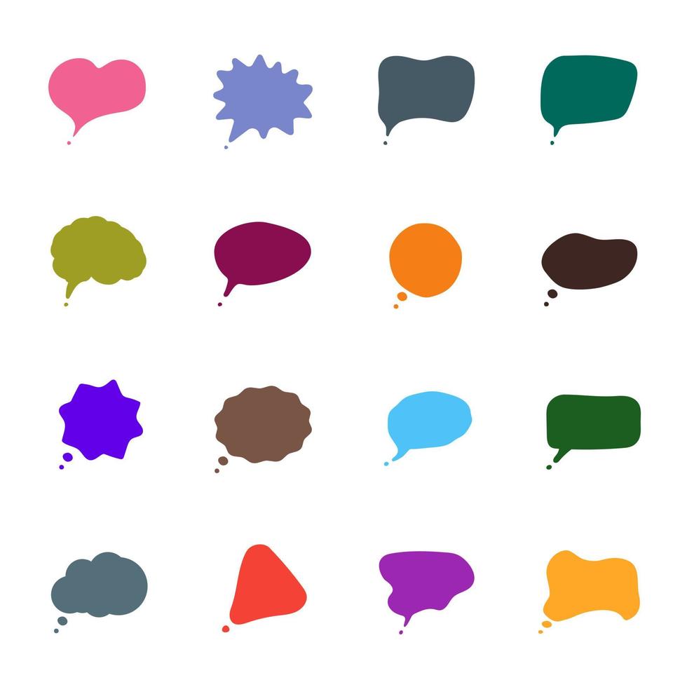 Set of 16 colored tooltips, comic book comments or speech balloons vector
