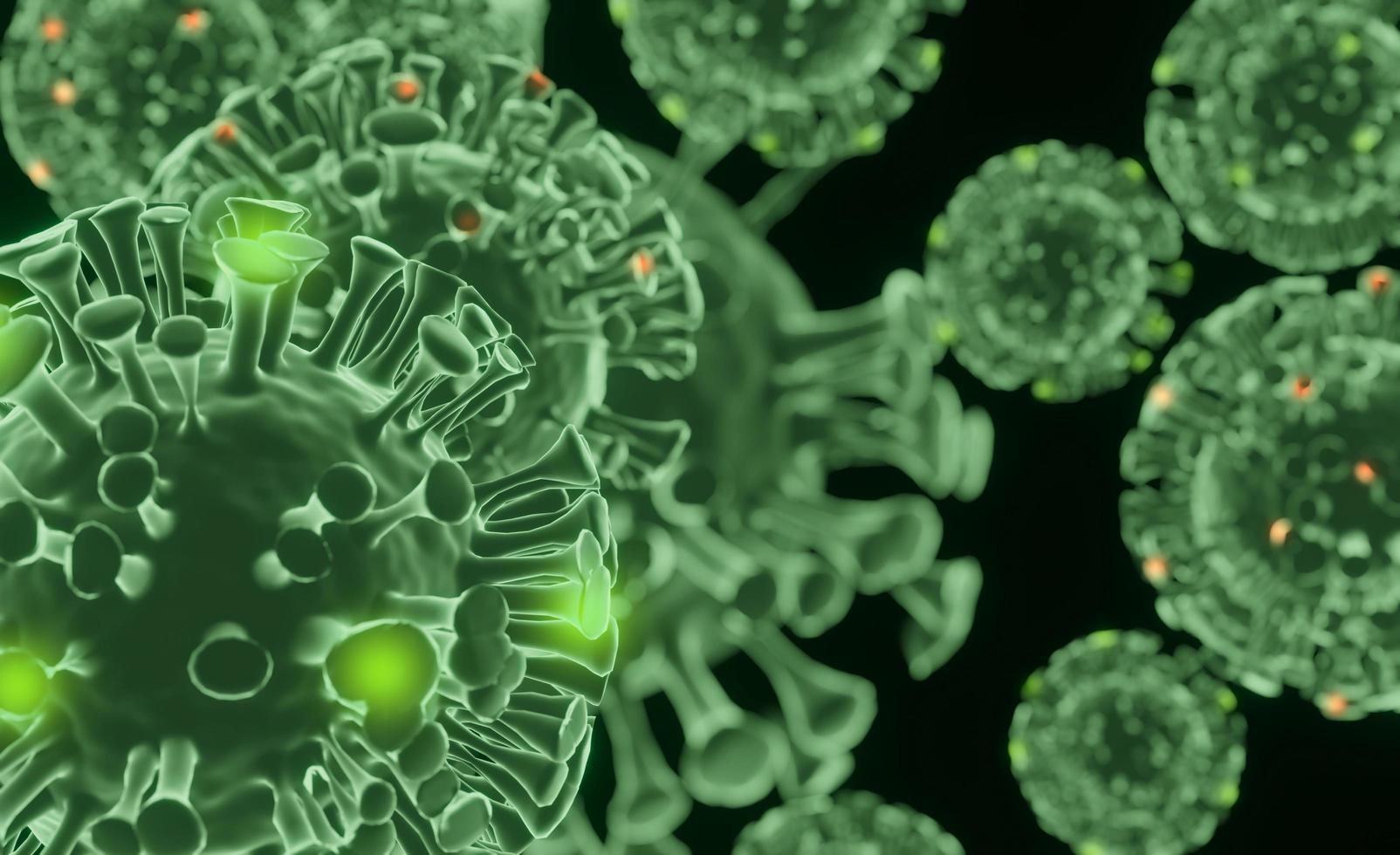 Fondo verde del coronavirus 3d. Casos peligrosos de la cepa de la gripe como una pandemia de salud médica Protección contra la influenza con vacuna foto