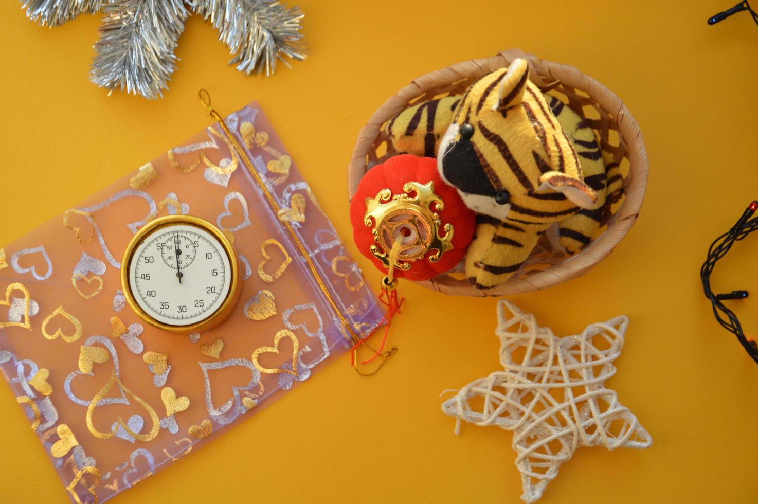 Composition of new year and christmas toys photo