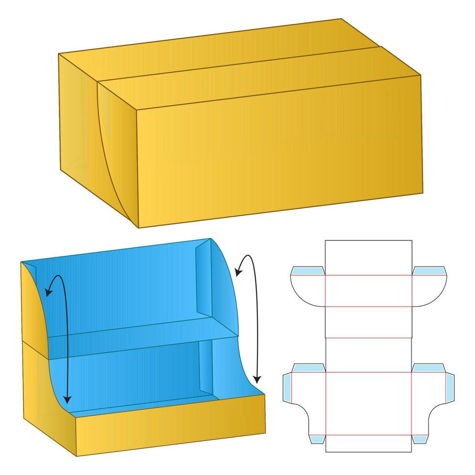 diseño de plantilla troquelada de embalaje de caja. Maqueta 3d vector