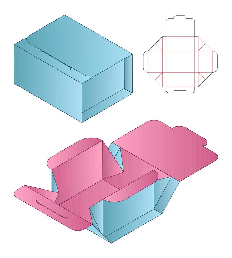 diseño de plantilla troquelada de embalaje de caja. Maqueta 3d vector