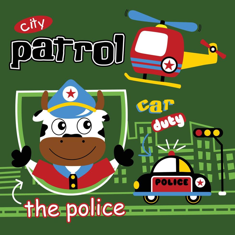 vaca, la policía, divertido, caricatura vector