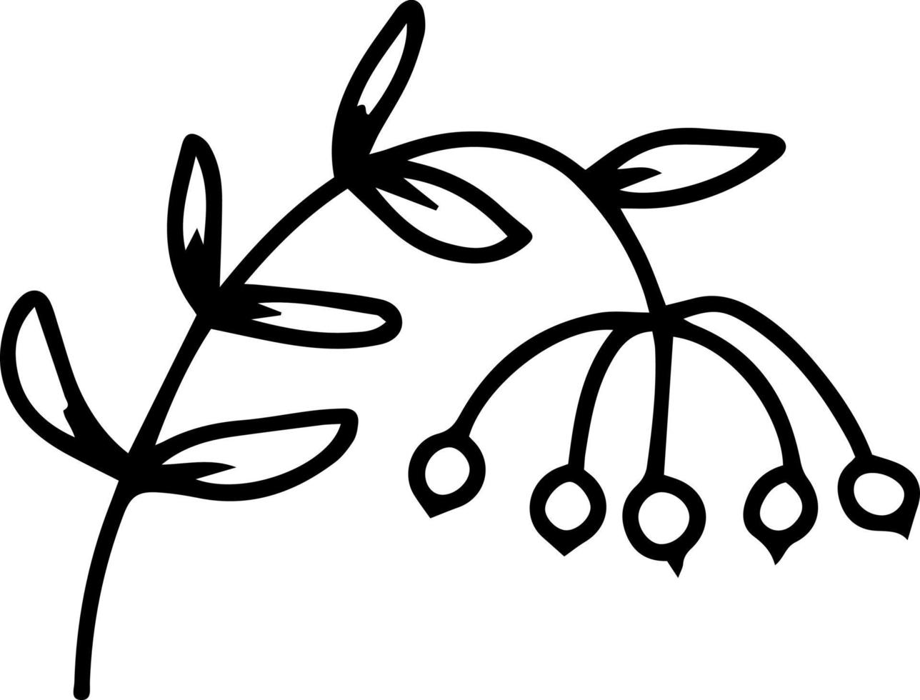 Rowan vector branch with leaves and berries yellow and pink. Minimalistic botanical illustration, hand drawing
