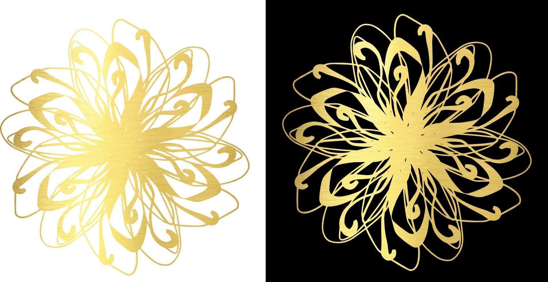 coronas de oro de ramas con hojas sobre un fondo blanco y negro. Corona ondulada decorativa de contorno aislado vectorial para invitaciones de boda de marco y tarjetas de felicitación vector