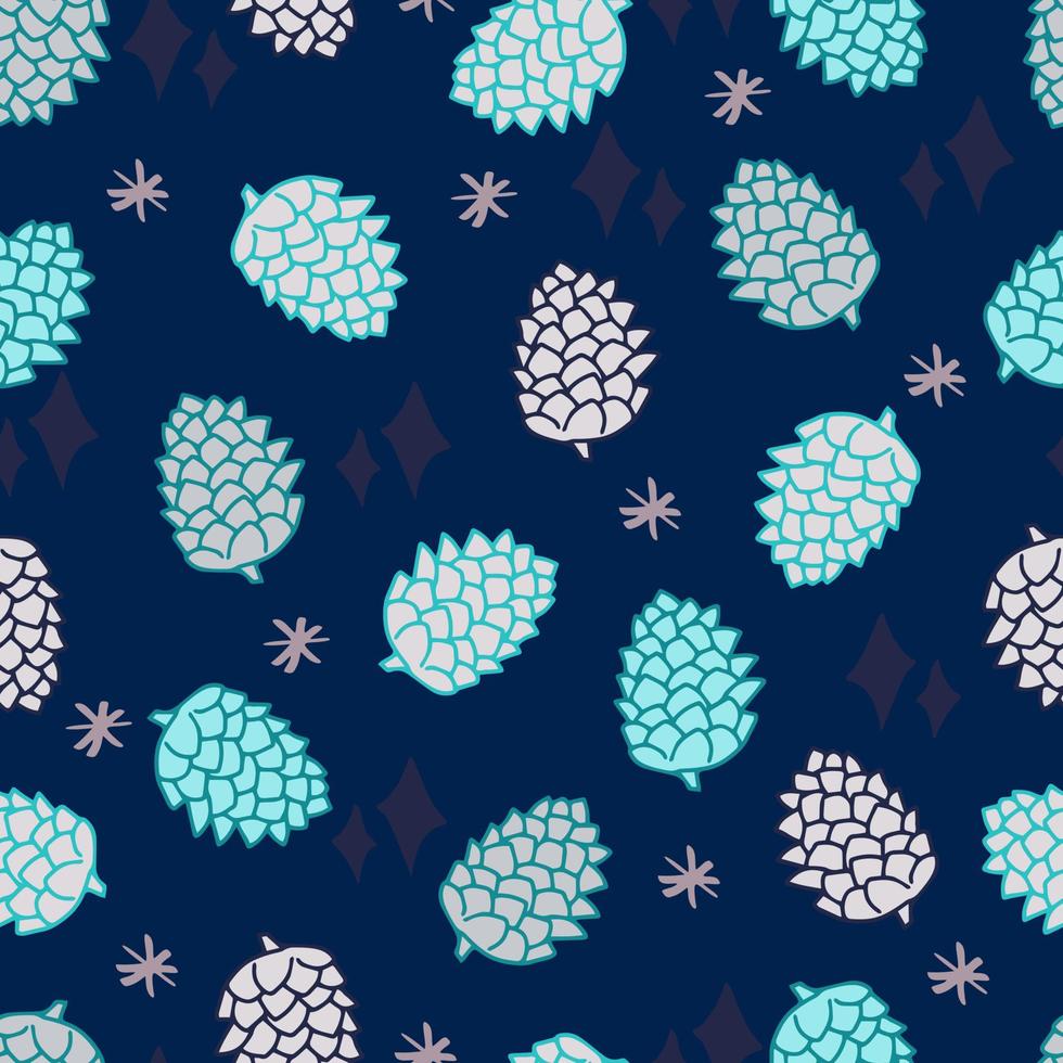 cones with stars and snowflakes vector seamless pattern. Winter background for invitations, greeting cards and wrapping paper