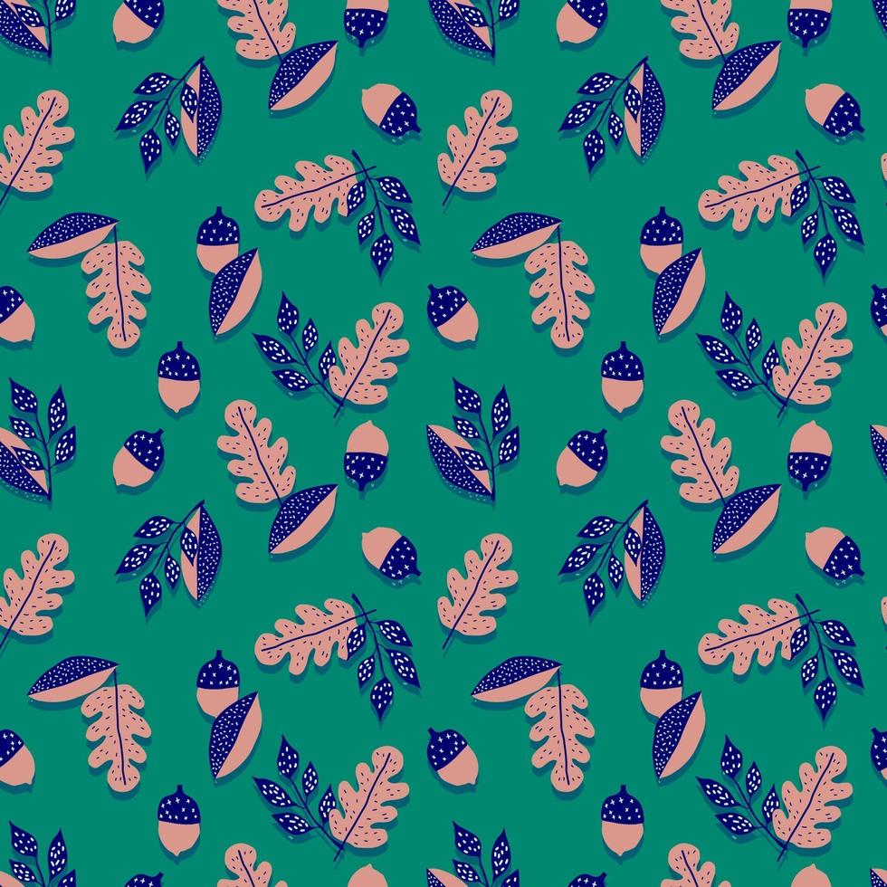 vector de patrones sin fisuras bellotas, ramas de roble con hojas. bosque botánico negro amarillo ilustración. fondo, papel pintado, tela, textil, embalaje, papel