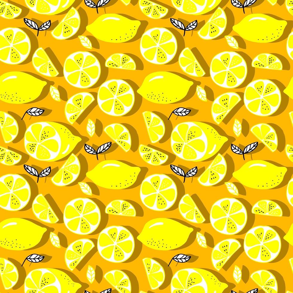 vector seamless pattern lemons and sliced lemons on a background. Summer lemon pattern for background, fabric, paper, textile, invitations, web pages.