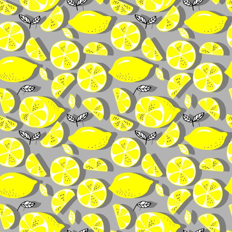 vector seamless pattern lemons and sliced lemons on a background. Summer lemon pattern for background, fabric, paper, textile, invitations, web pages.