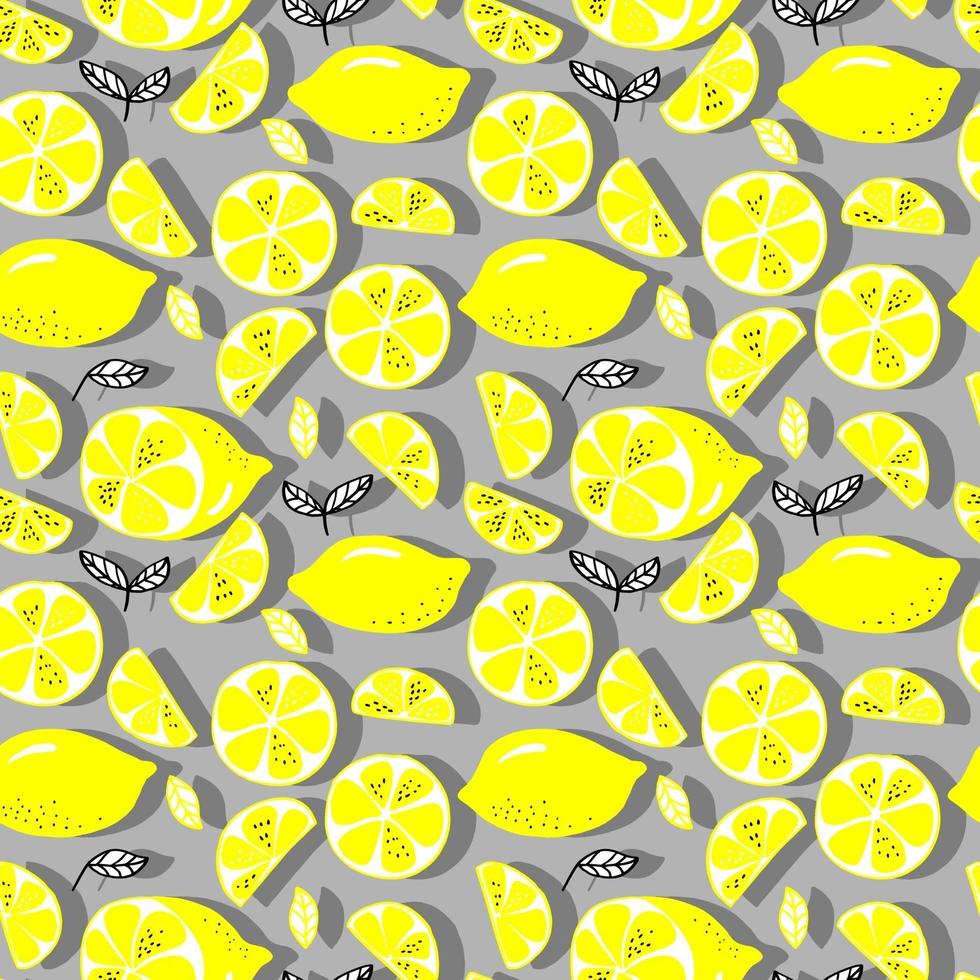 vector de patrones sin fisuras limones y limones en rodajas sobre un fondo. patrón de limón de verano para fondo, tela, papel, textil, invitaciones, páginas web.