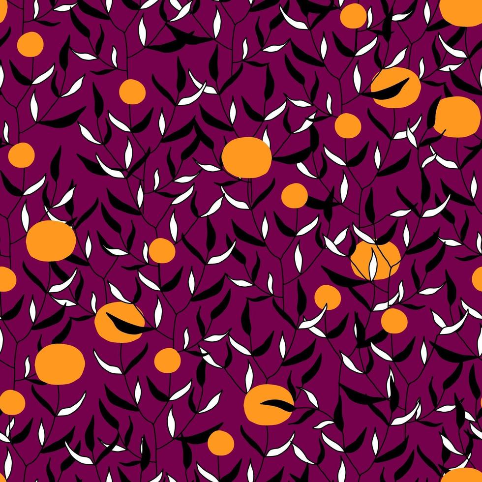 leaves on twigs. branch with berries and foliage vector seamless pattern black, white, orange