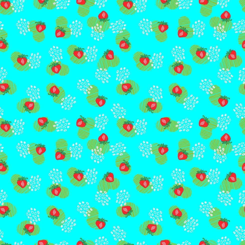 strawberry berry vector seamless pattern with dots and abstract spots on background