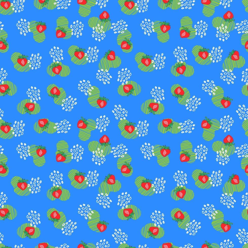 strawberry berry vector seamless pattern with dots and abstract spots on background