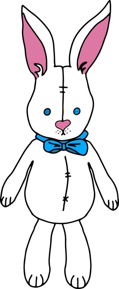 Vector muñeco de conejos blancos juguetes con arcos y ojos con fondo de botones para guardería, cosas infantiles, telas, estampados.