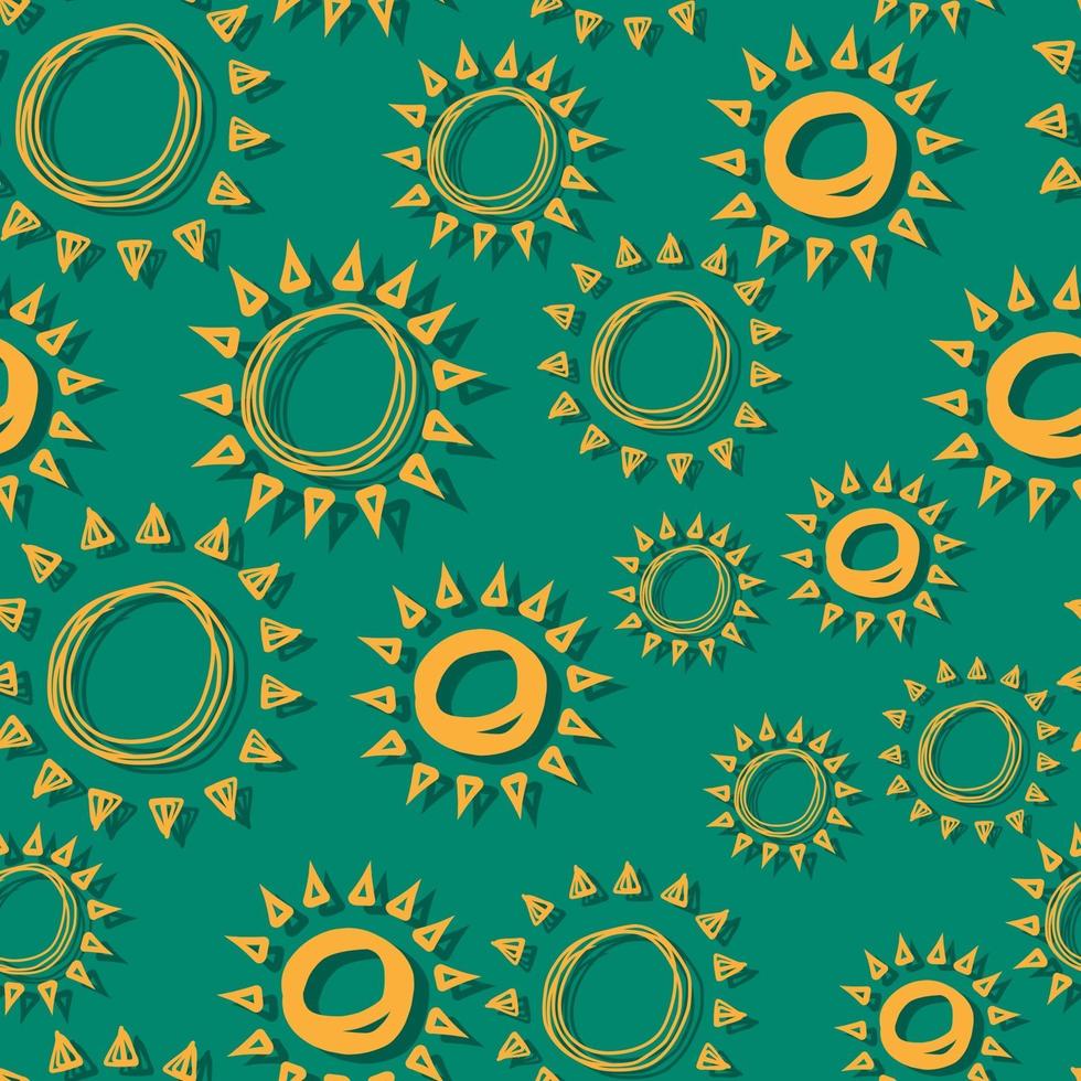 vector seamless pattern sun simple isolated hand drawn lines, doodle of yellow with shadow, orange ray  or burst of sun for banner, background, wallpaper, cover etc.