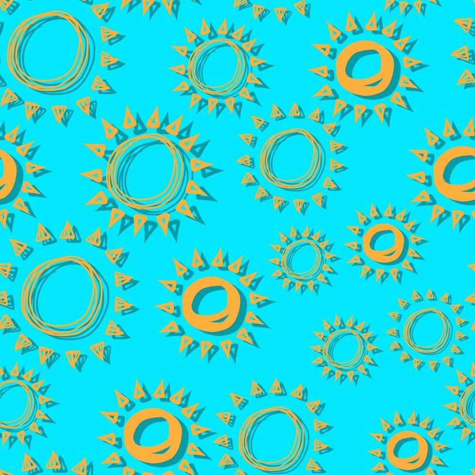 vector seamless pattern sun simple isolated hand drawn lines, doodle of yellow with shadow, orange ray  or burst of sun for banner, background, wallpaper, cover etc.