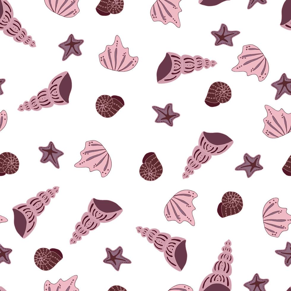 vector seamless pattern seashells and starfish monochrome isolated inhabitants of the seas and oceans underwater world