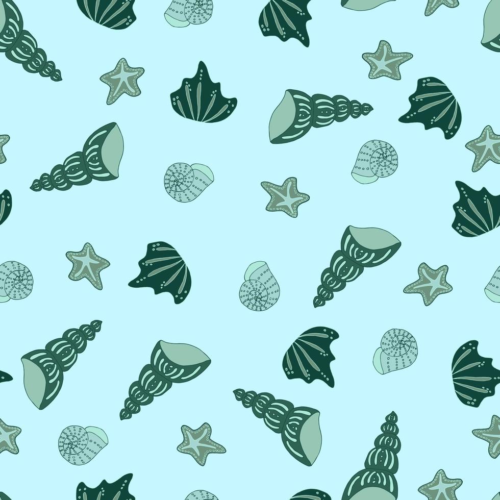 vector seamless pattern seashells and starfish monochrome isolated ...