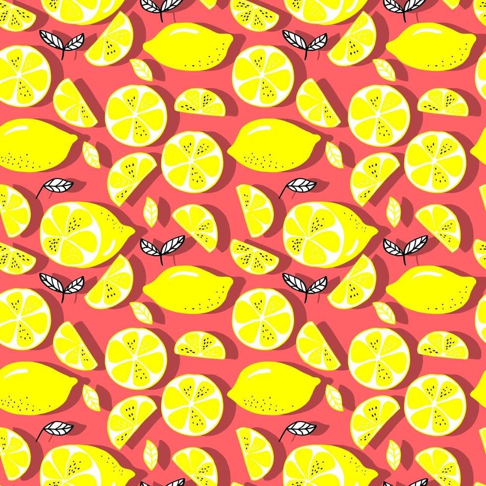 vector seamless pattern lemons and sliced lemons on a background. Summer lemon pattern for background, fabric, paper, textile, invitations, web pages.
