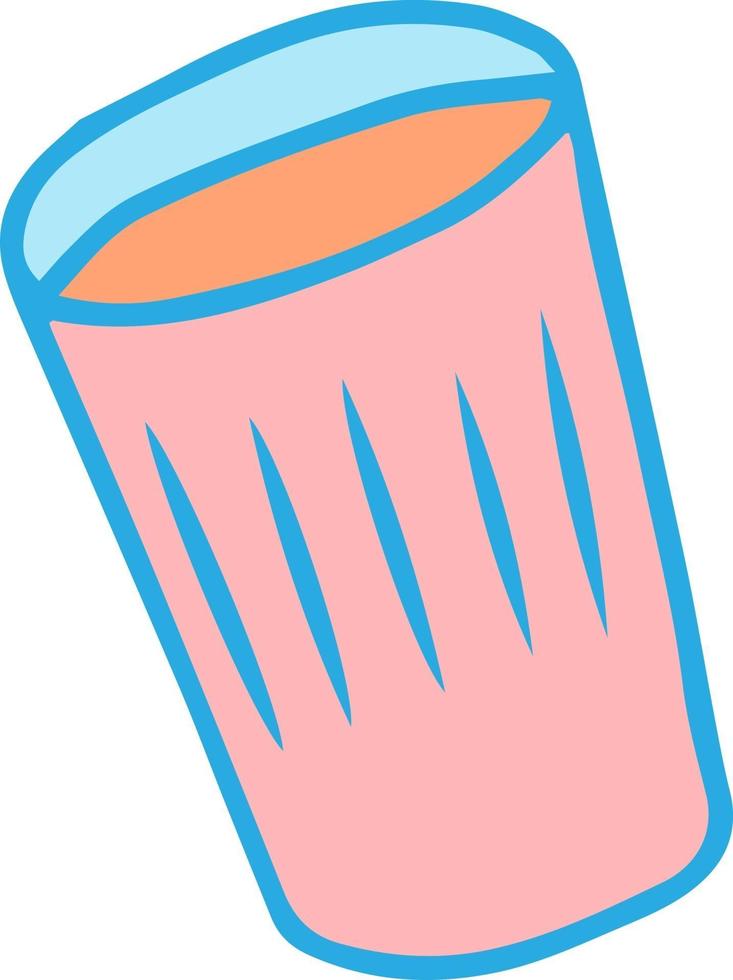 vaso de vidrio de vector con jugo aislado. Utensilios de cocina de color rosa azul naranja