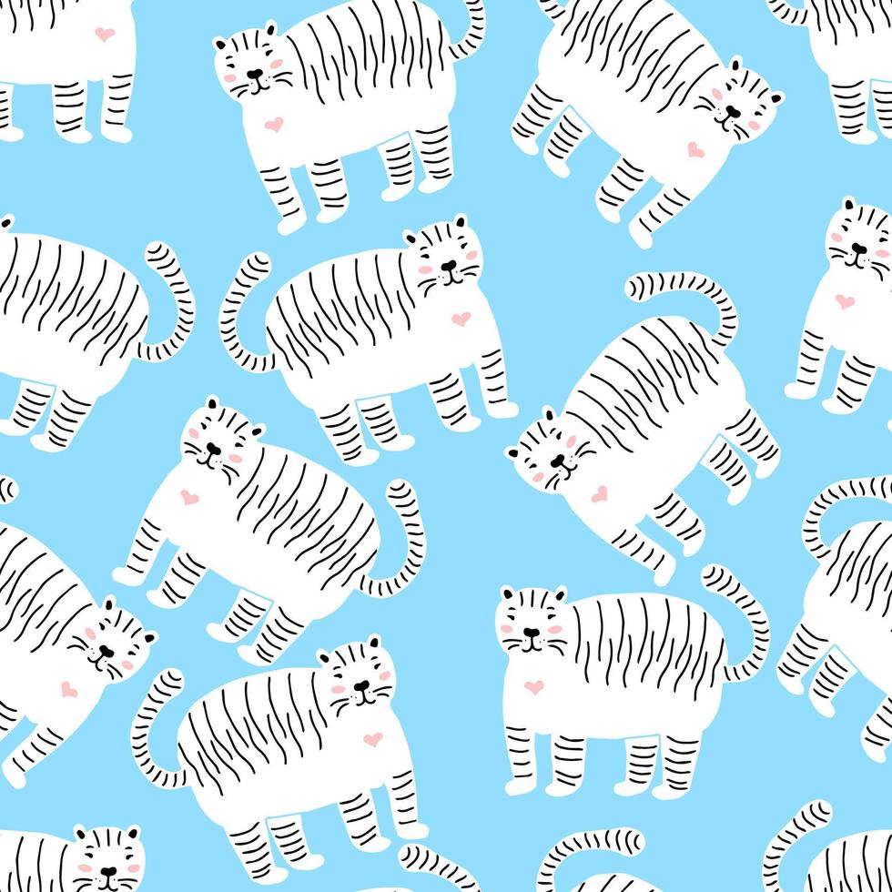 tigers isolated vector seamless pattern. Happy new year 2022 new year tiger symbol year. Greeting vector card. Winter character for cards, invitations and children's games