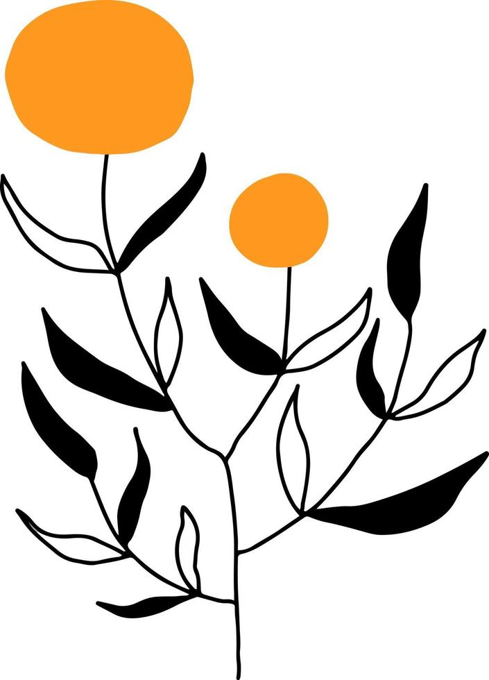 rama de vector con hojas en blanco y negro. ilustración botánica minimalista, dibujo a mano