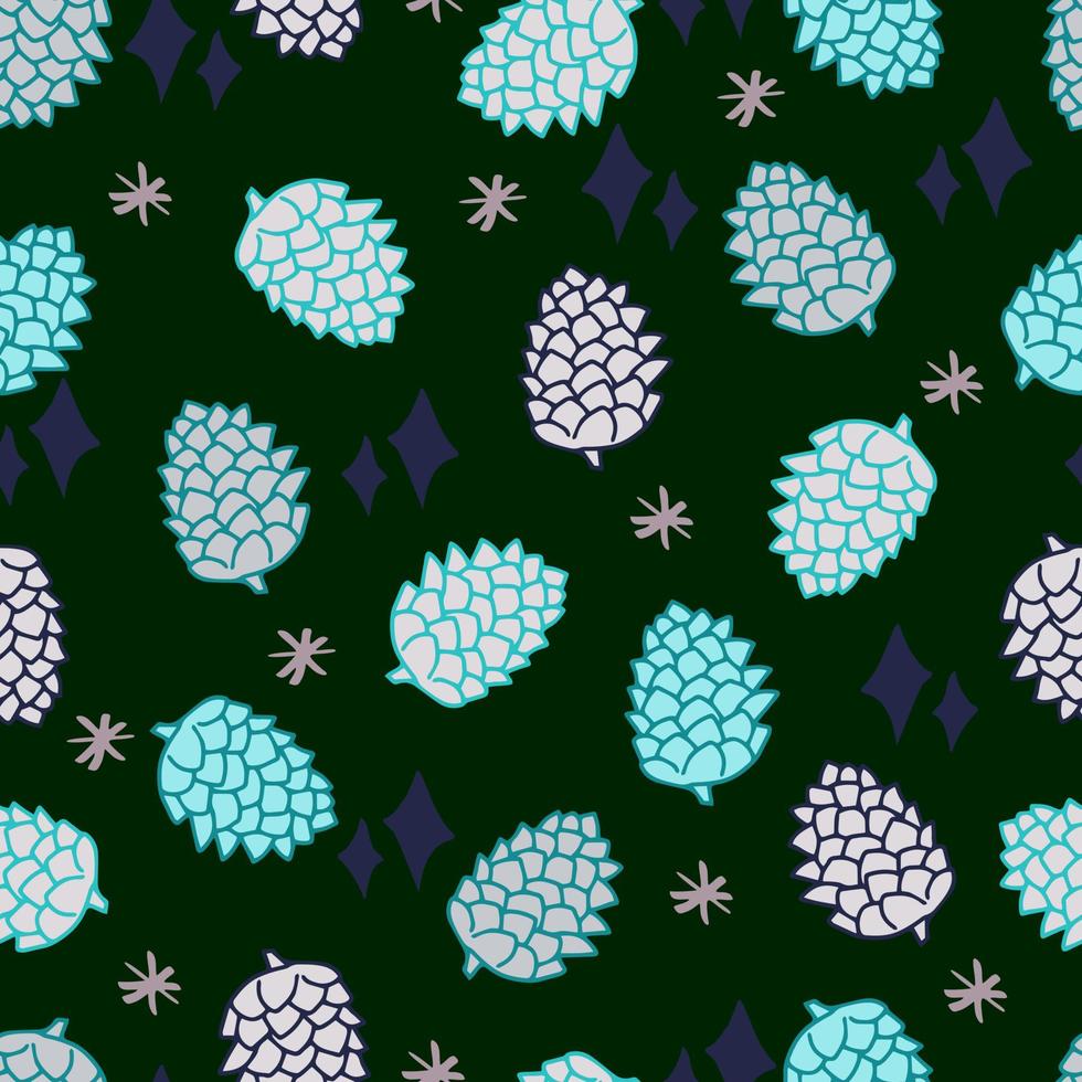 cones with stars and snowflakes vector seamless pattern. Winter background for invitations, greeting cards and wrapping paper