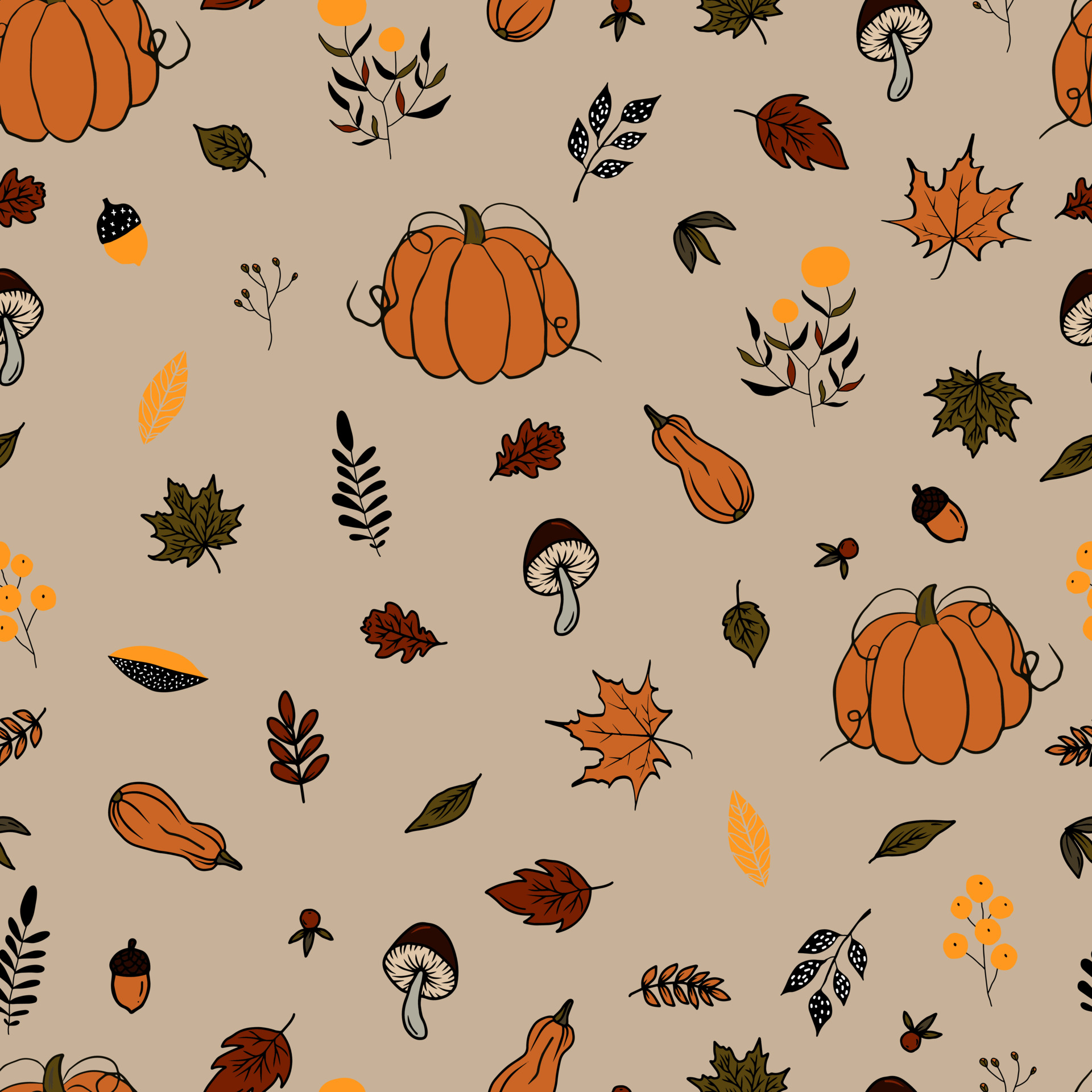 vector seamless pattern autumn leaves and pumpkin autumn time