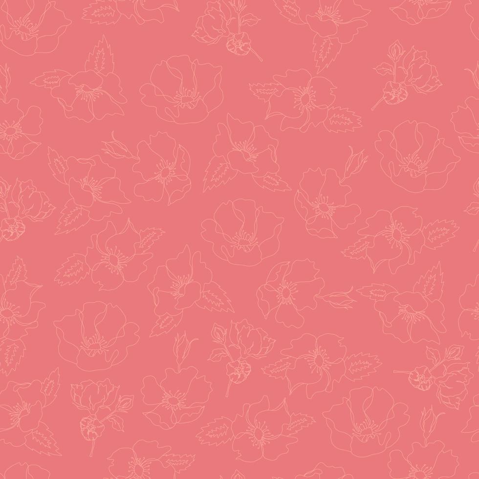 Vector floral de contorno de patrones sin fisuras con hojas abiertas y brotes sobre un fondo contrastante. Ilustración botánica para telas, textiles, papeles pintados, papeles, fondos.