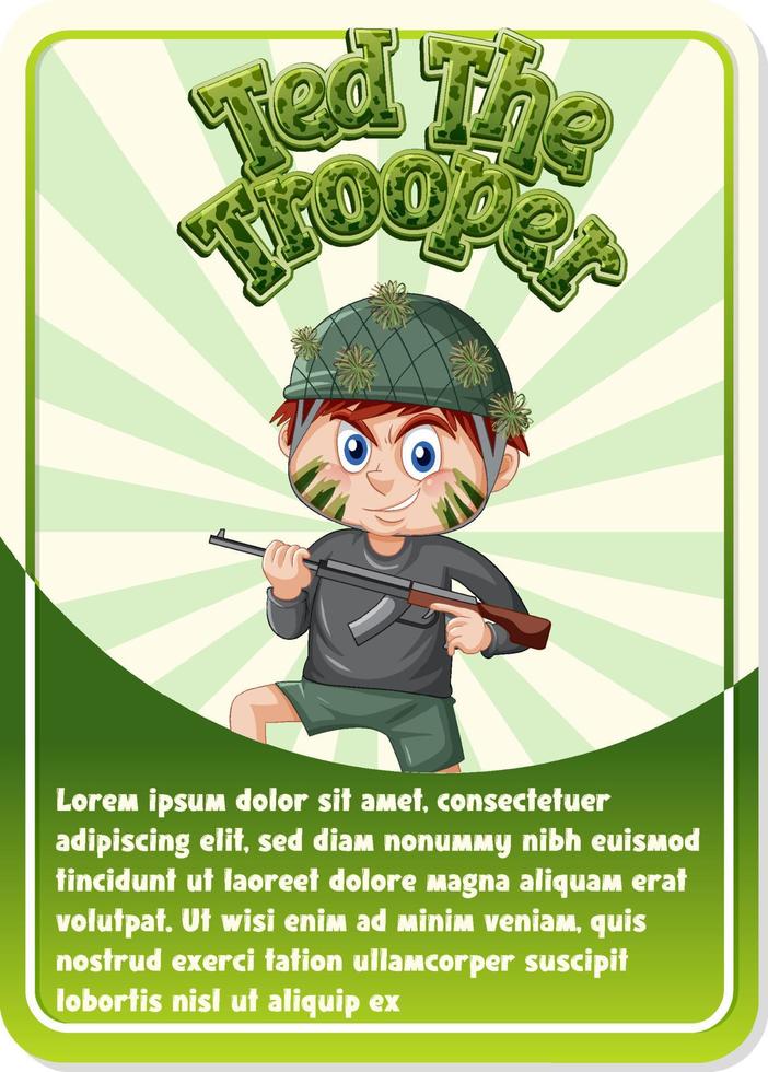 Character game card template with word Ted The Trooper vector