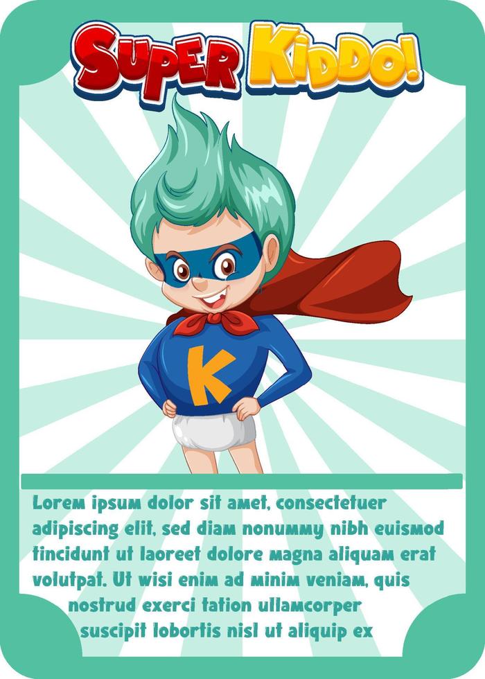plantilla de tarjeta de juego de personajes con word super kiddo vector