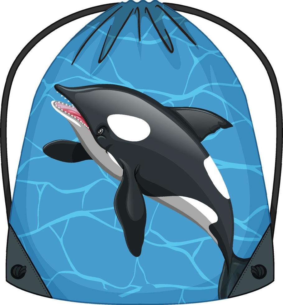 Drawstring backpack with orca whale pattern vector