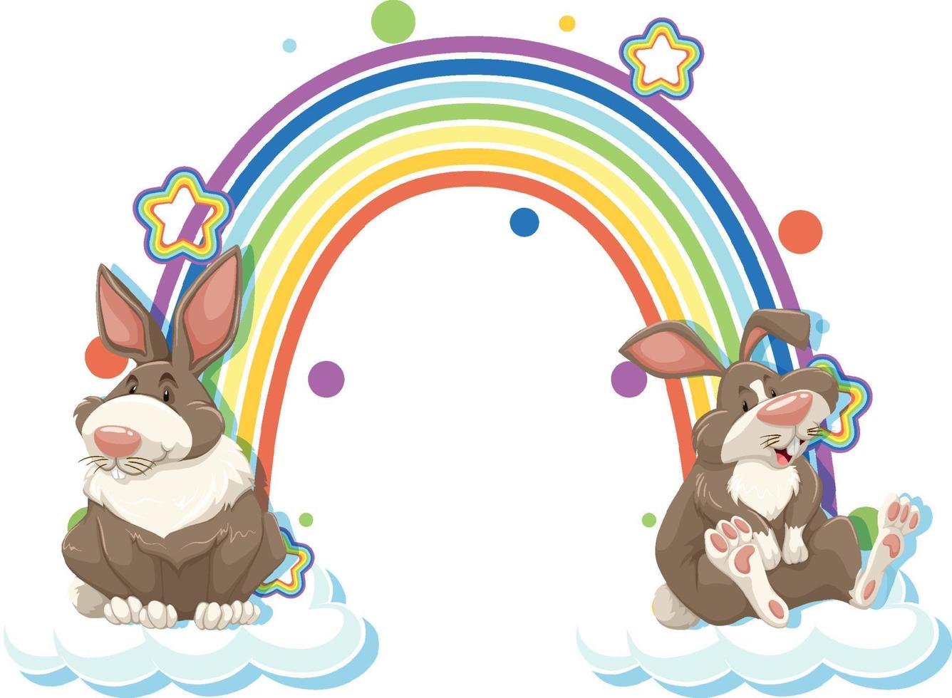 Two rabbits cartoon character with rainbow vector