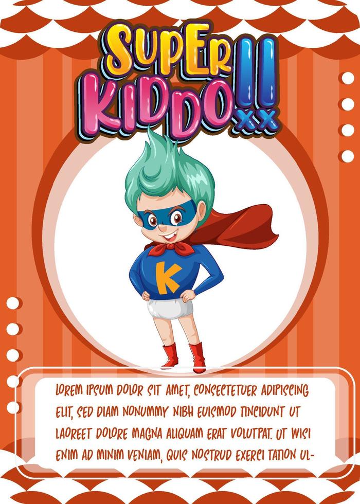 plantilla de tarjeta de juego de personajes con word super kiddo vector