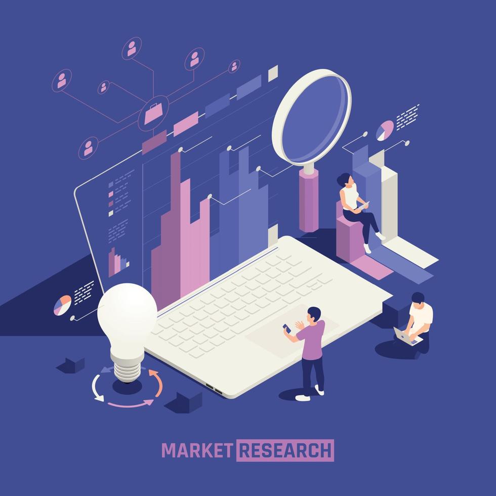 cartel isométrico de investigación de mercado vector