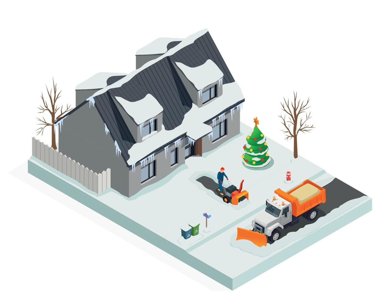 Snow Cleaning Isometric Composition vector