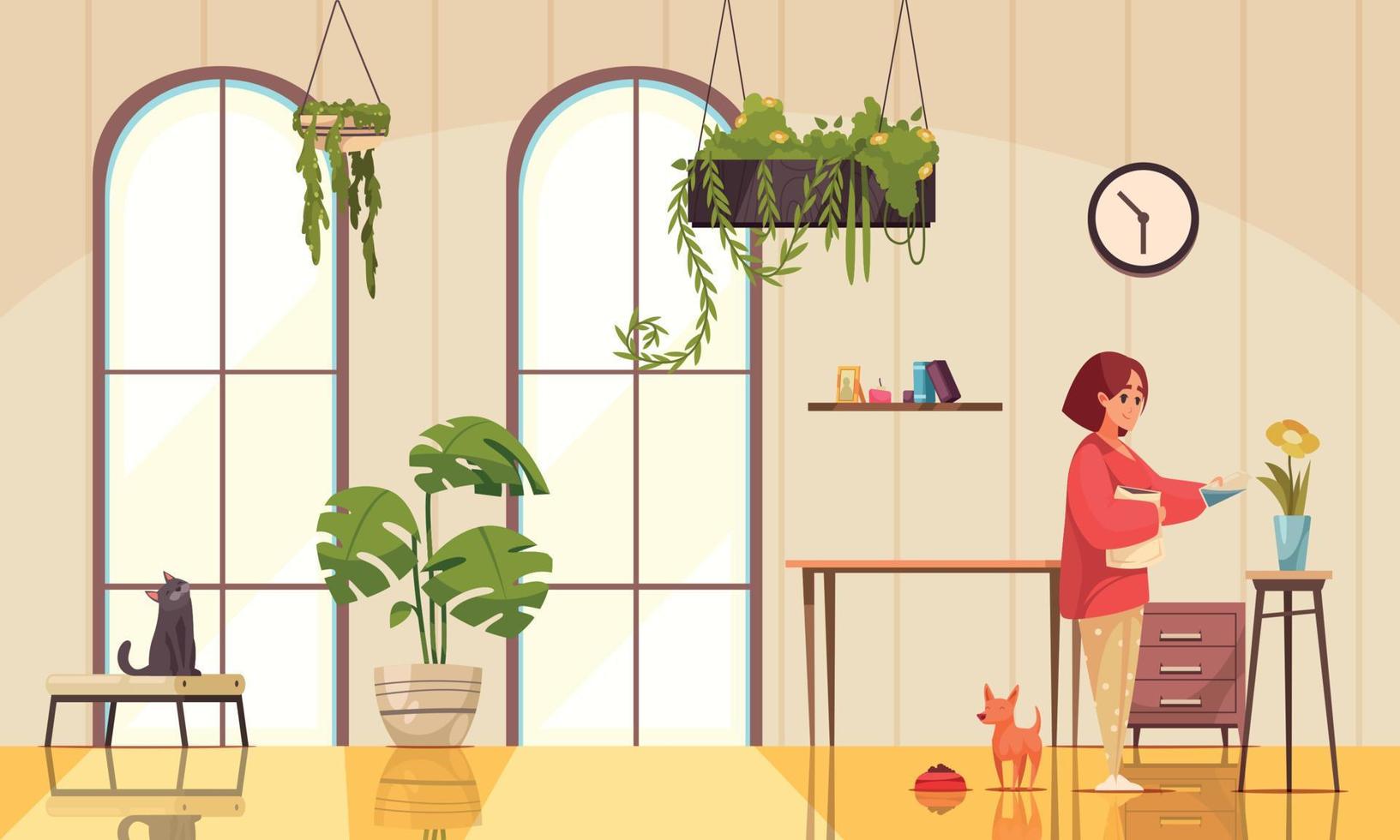 interior con plantas caseras. vector