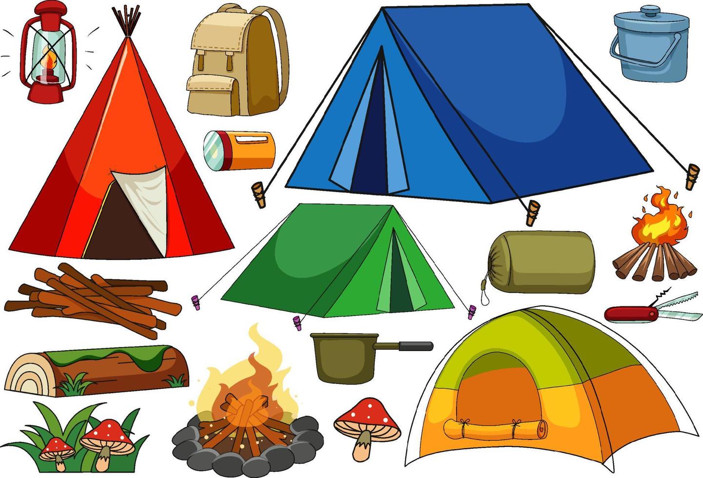conjunto de elementos de camping aislado vector