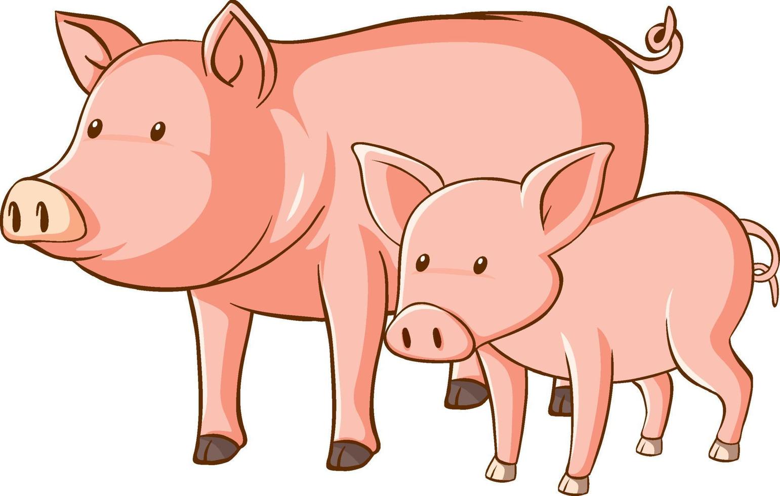 Big and small pigs cartoon on white background vector