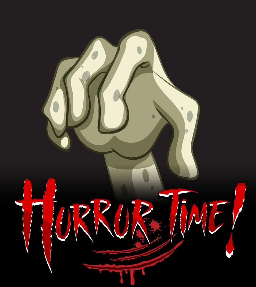 Horror Time text design with creepy zombie hand vector