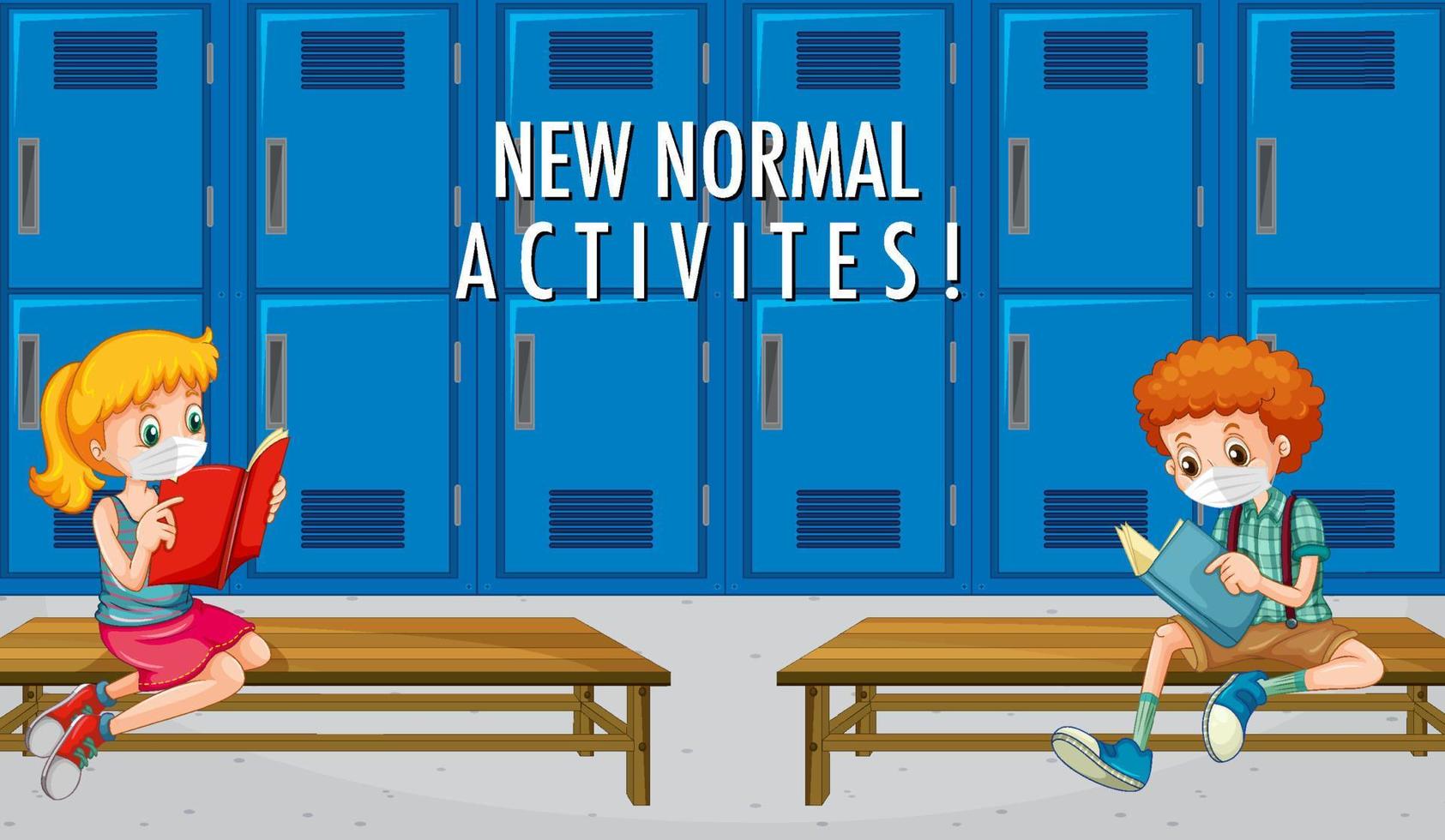 New Normal Activities with students keep social distancing in the classroom vector