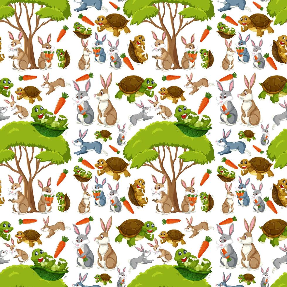 Seamless pattern with cute wild animals on white background vector