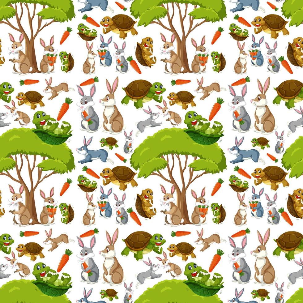 Seamless pattern with cute wild animals on white background vector