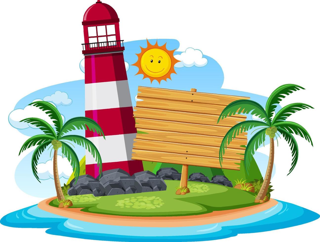 Blank banner template on the island with lighthouse isolated vector