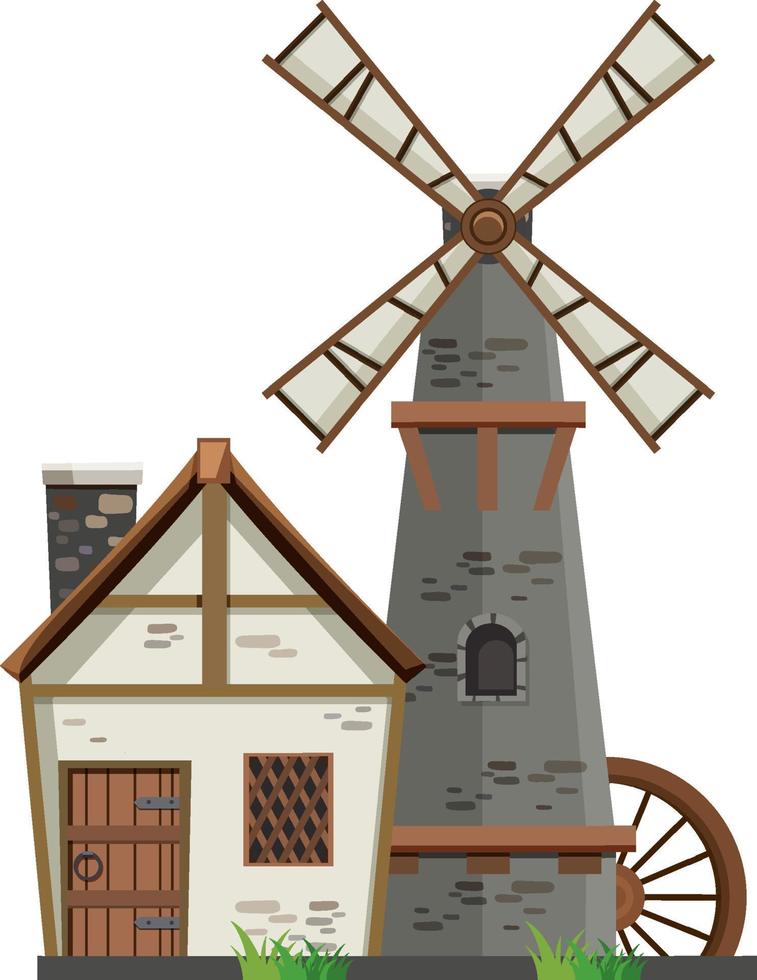 Windmill with barn on white background vector