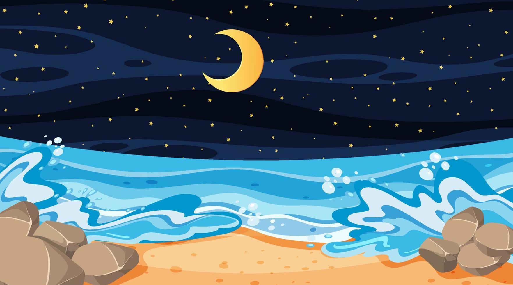 paisaje de playa en la escena nocturna vector