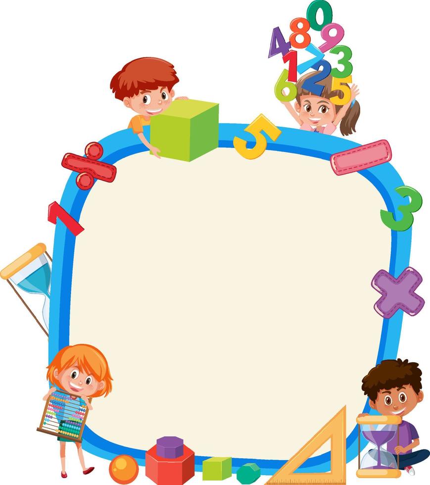 Empty board with school kids and math objects vector